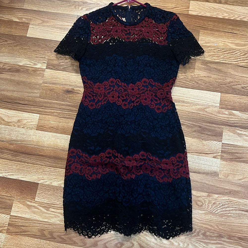 Express Navy & Burgundy Lace Mini Dress